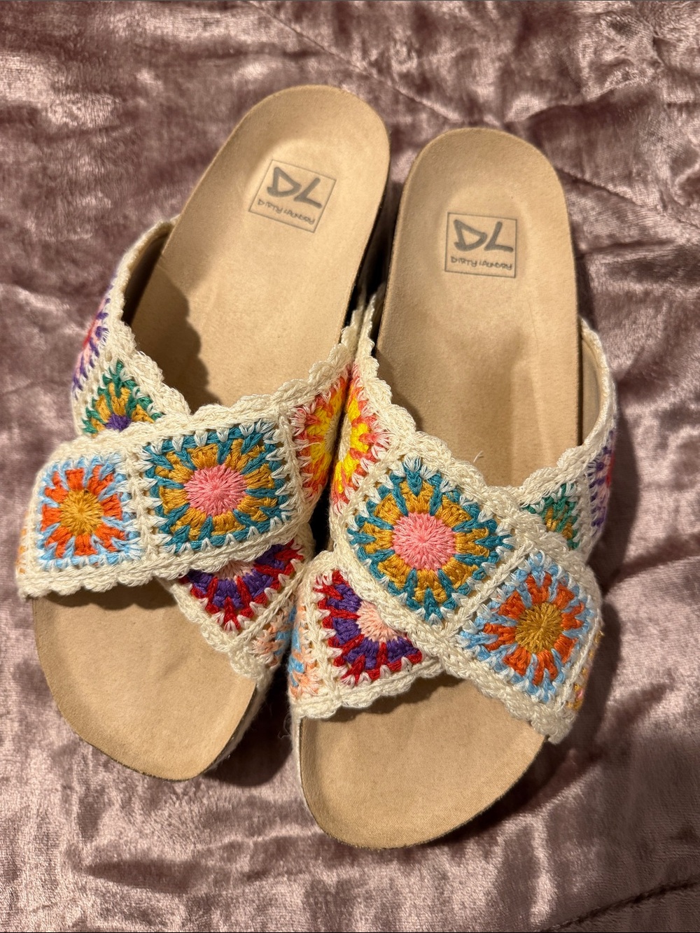 Dirty Laundry Multicolor Crochet Slide Mules 9.5 NEW